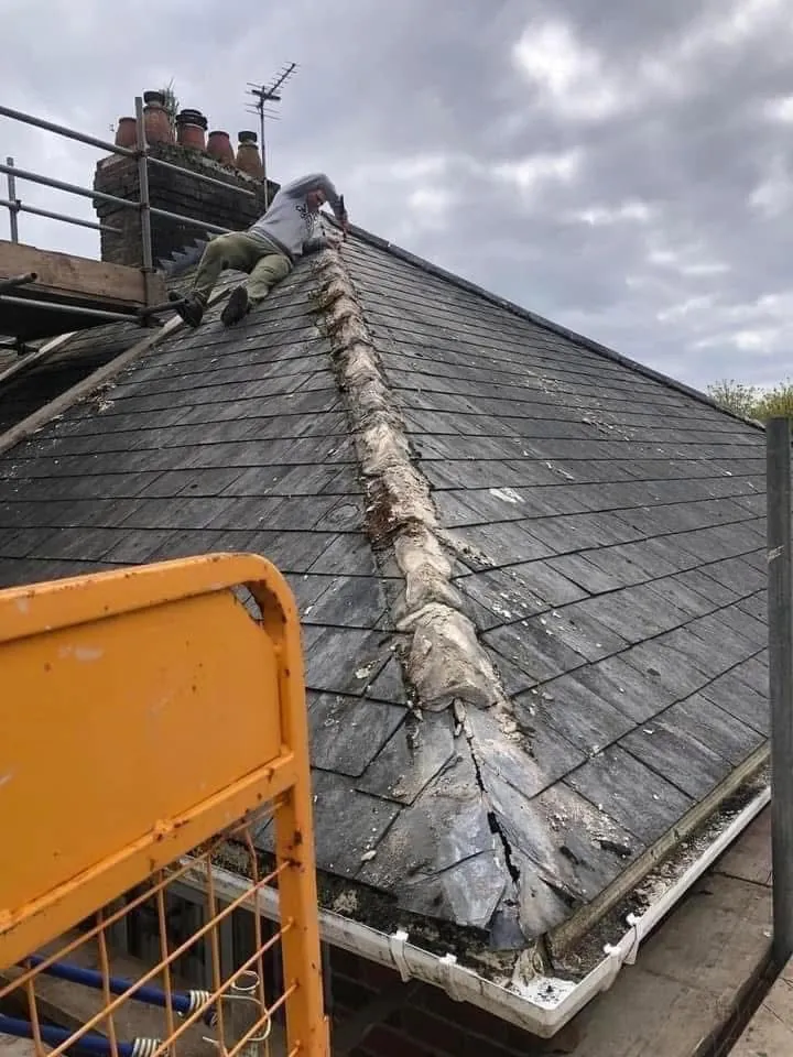Slate roof ridge and chimney repair in Great Torrington